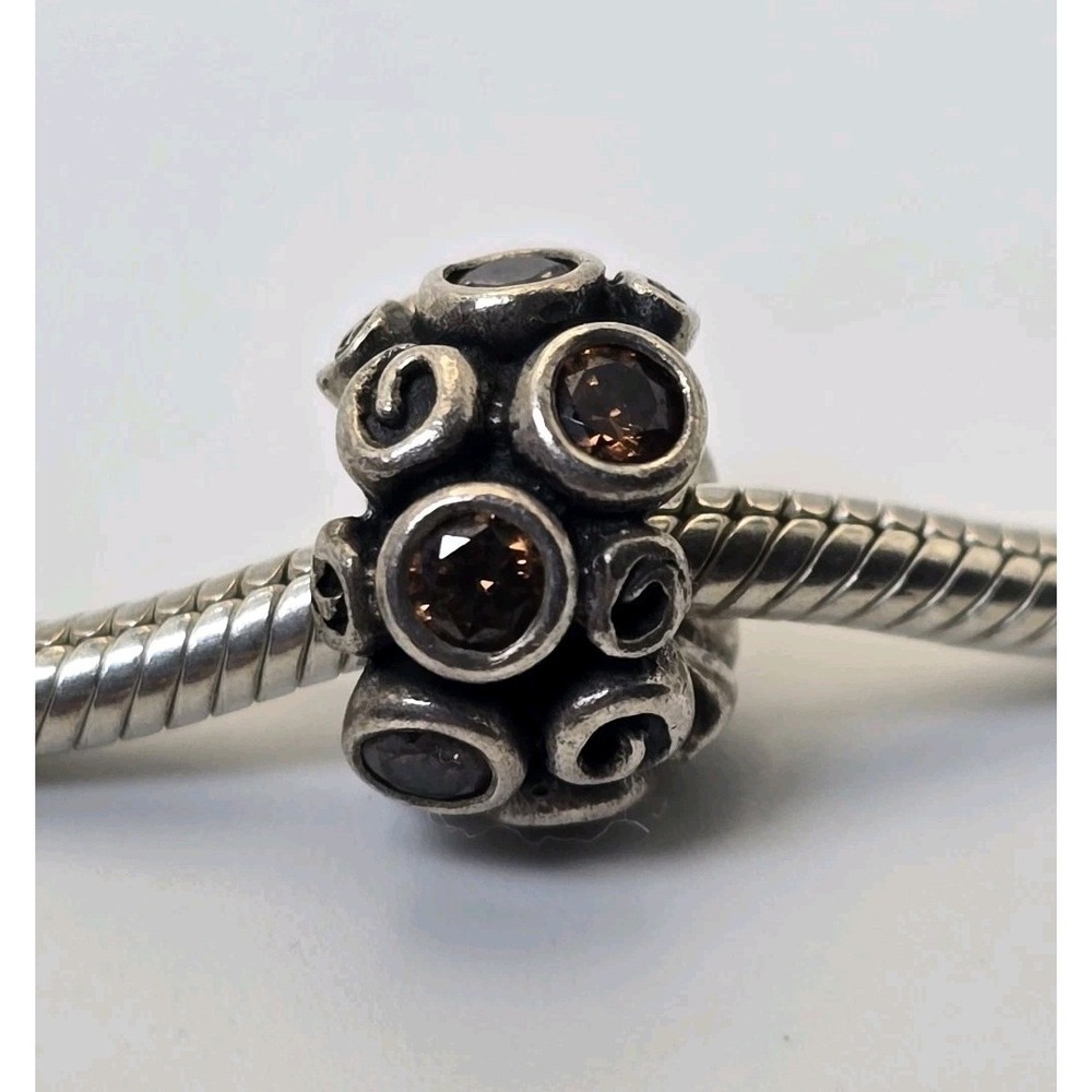 Retired Pandora Primrose Path Brown CZ Charm Sterling Silver 925 ALE Bead